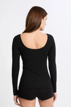 Camiseta de manga larga con cuello bailarina y sujetador integrado