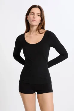 Camiseta de manga larga con cuello bailarina y sujetador integrado