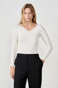 Camiseta de manga larga con cuello en V de tejido térmico