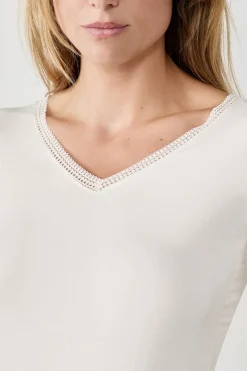 Camiseta de manga larga con cuello en V de tejido térmico