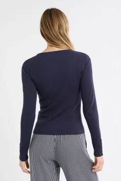 Camiseta de manga larga de algodón con botones