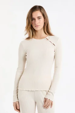 Camiseta de pijama acanalada con botones