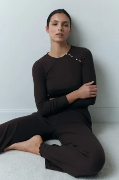 Camiseta de pijama acanalada con botones