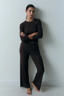 Camiseta de pijama acanalada con botones