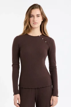 Camiseta de pijama acanalada con botones