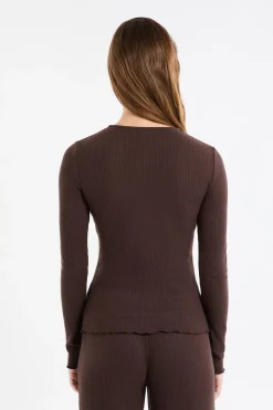 Camiseta de pijama acanalada con botones