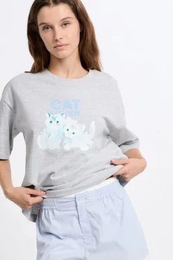 Camiseta de pijama de algodón con estampado de gatos