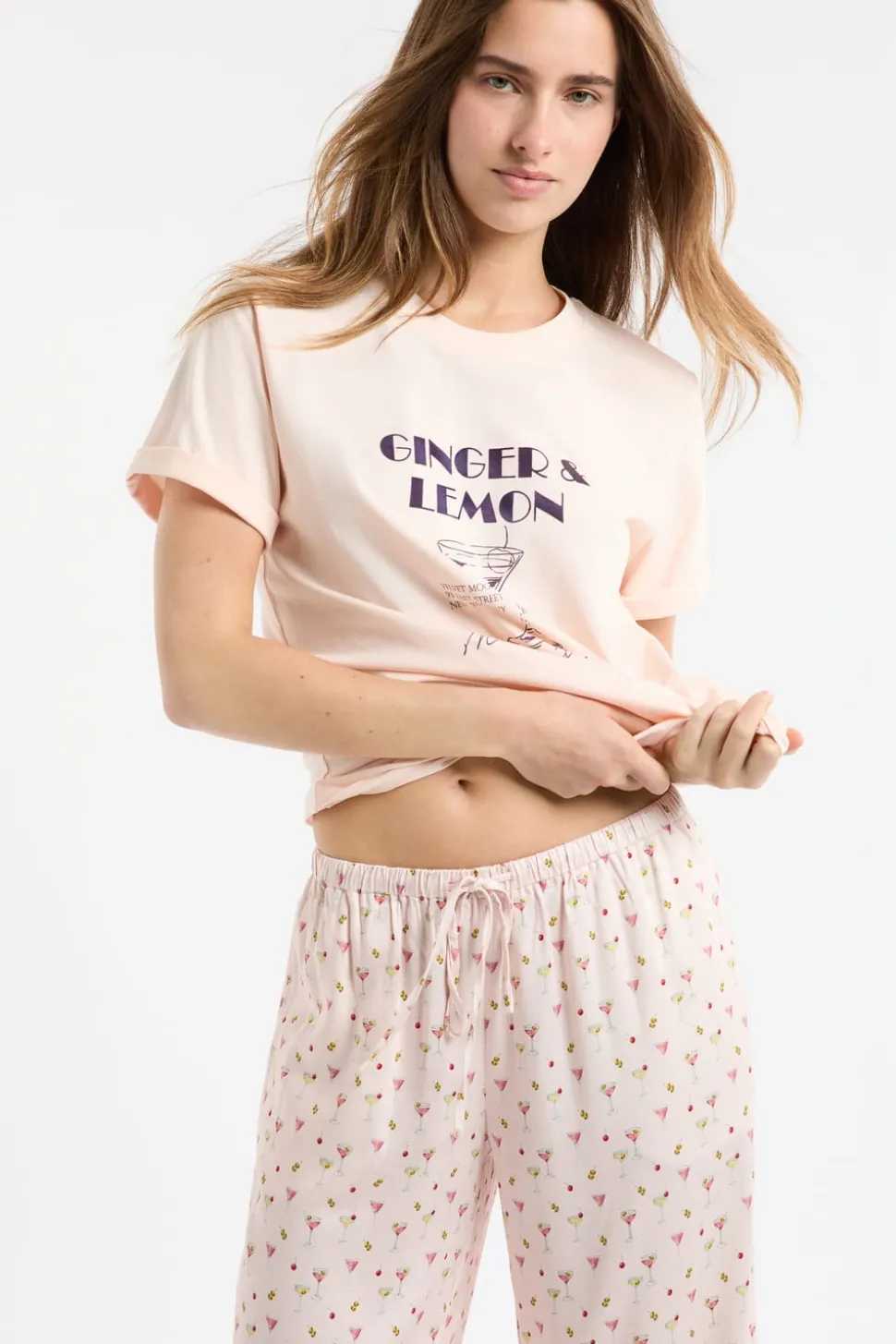 Camiseta de pijama de algodón estampada