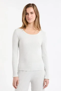 Camiseta de pijama de algodón acanalado de manga larga