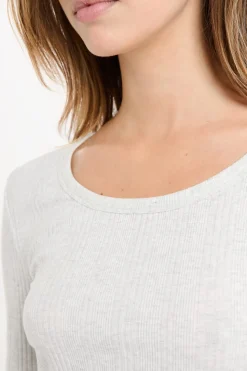 Camiseta de pijama de algodón acanalado de manga larga