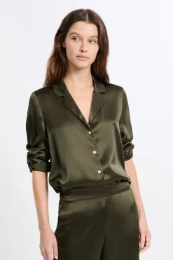 Camiseta de pijama de manga larga de seda