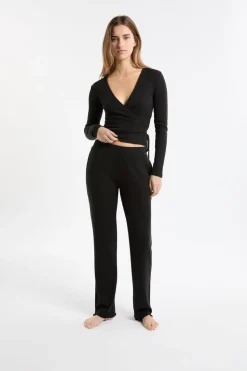 Camiseta de pijama de manga larga cruzada