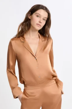 Camiseta de pijama de manga larga de seda