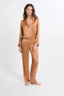 Camiseta de pijama de manga larga de seda