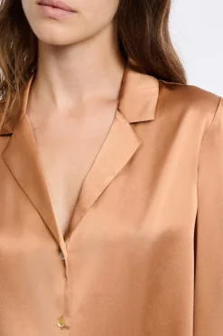 Camiseta de pijama de manga larga de seda