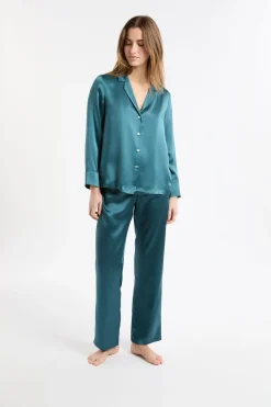 Camiseta de pijama de manga larga de seda