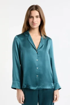 Camiseta de pijama de manga larga de seda