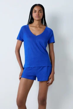 Camiseta de pijama de manga corta de lino