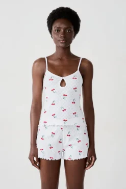 Camiseta de tirantes de algodón con estampado de cerezas