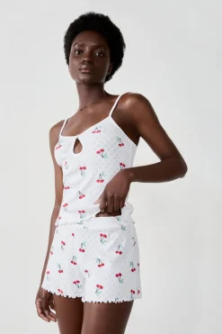 Camiseta de tirantes de algodón con estampado de cerezas