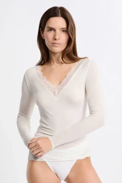 Camiseta térmica con cuello en V y cashmere