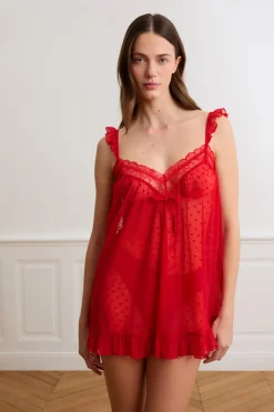 Camisón de tul con estampado de corazones