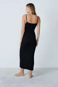 Camisón largo de algodón acanalado con tirantes finos