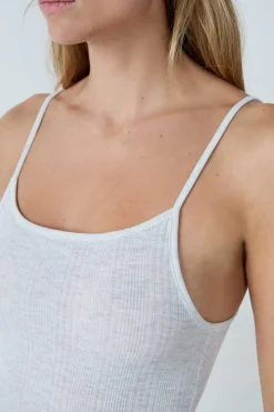 Camisón largo de algodón acanalado con tirantes finos