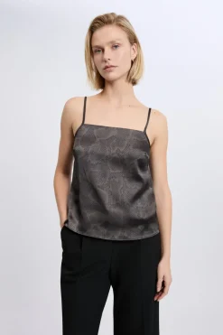 Caraco satiné à fines bretelles imprimé serpent