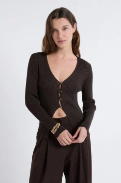 Cardigan irisé avec boutons dorés