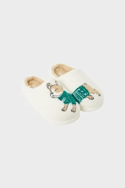 Chaussons à motif bouledogue en fausse fourrure