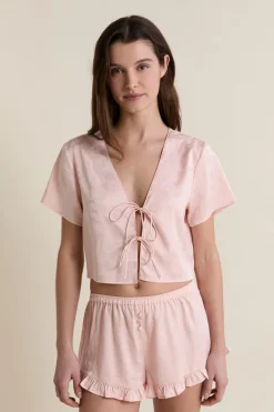 Chemise de pyjama satinée avec noeuds