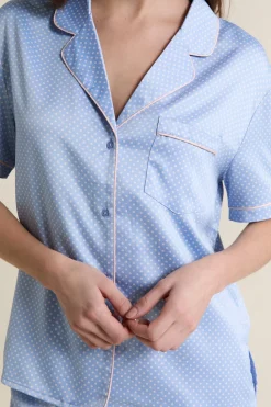 Chemise de pyjama satinée à pois