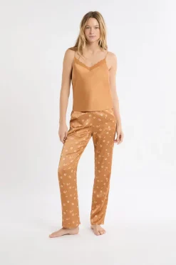 Conjunto de pijama de 3 piezas de satén con estampado floral