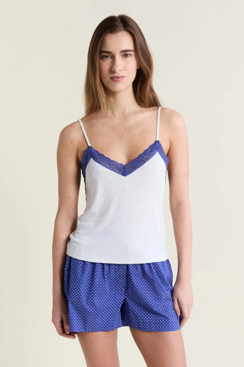 Débardeur bicolore avec détails dentelle