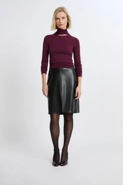 Falda midi efecto cuero