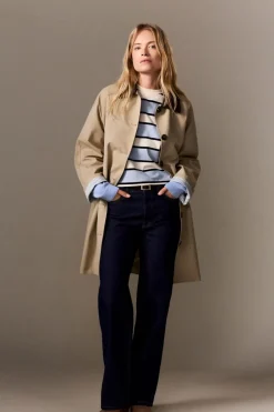 Gabardina larga con cuello de algodón en contraste