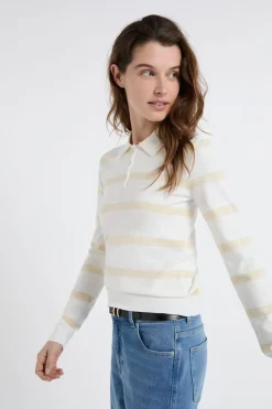 Jersey de cuello polo de manga larga a rayas