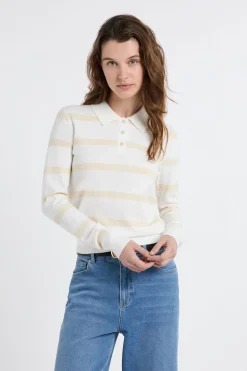 Jersey de cuello polo de manga larga a rayas