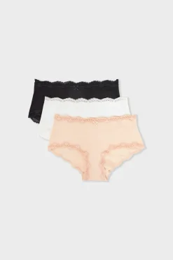 Pack de 3 braguitas de algodón y encaje