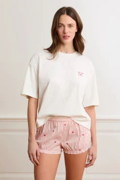 Pantalón corto bombacho a rayas y corazones de algodón