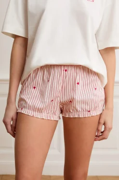 Pantalón corto bombacho a rayas y corazones de algodón