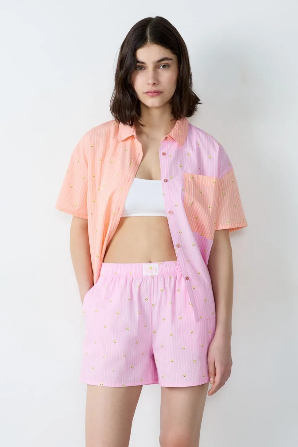 Pantalón corto de pijama a rayas de algodón Smiley®ORIGINALS