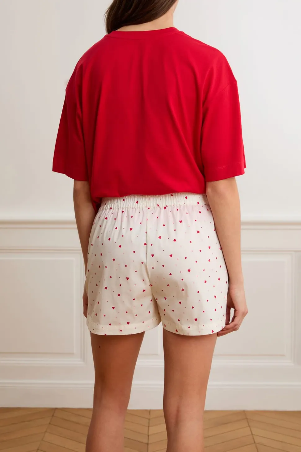 Pantalón corto de pijama con estampado de corazones y algodón