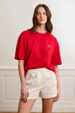 Pantalón corto de pijama con estampado de corazones y algodón