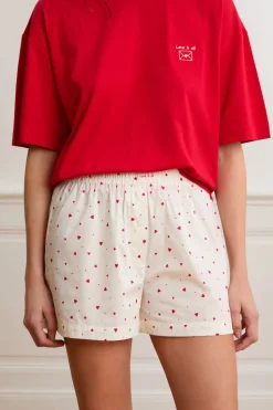 Pantalón corto de pijama con estampado de corazones y algodón