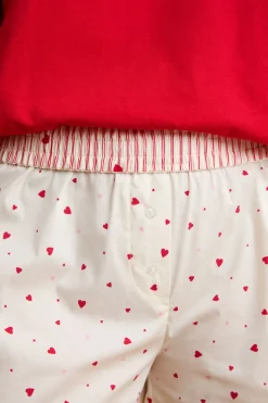 Pantalón corto de pijama con estampado de corazones y algodón