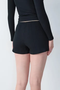 Pantalón corto de pijama de algodón de canalé, corte recto