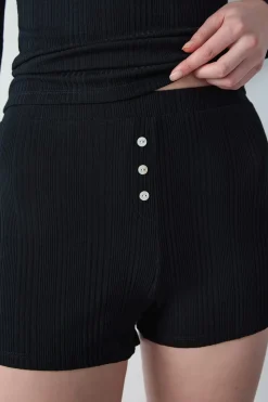 Pantalón corto de pijama de algodón de canalé, corte recto