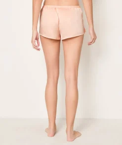 Pantalón corto de pijama de satén con detalles de encaje